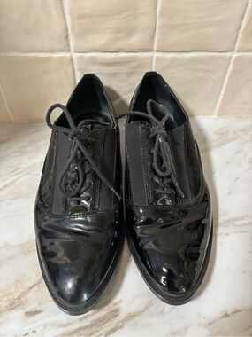 Calvin Klein Women Della Black Patent Leather Oxfords Shoes US Size 8